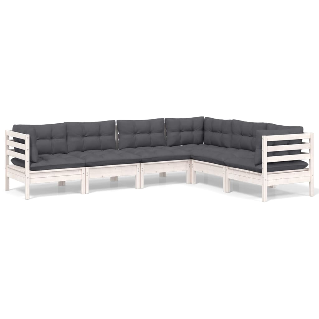 6-delige Loungeset met kussens massief grenenhout wit is nu te koop bij PeponiXL, paradijselijk wonen!