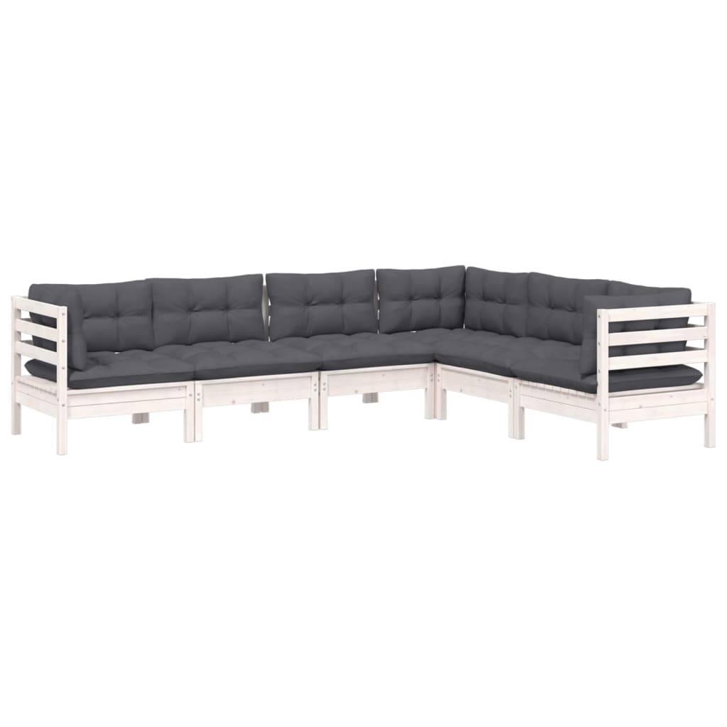 6-delige Loungeset met kussens massief grenenhout wit is nu te koop bij PeponiXL, paradijselijk wonen!