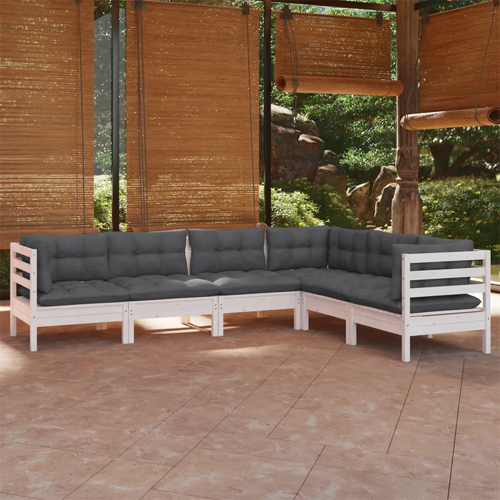 6-delige Loungeset met kussens massief grenenhout wit is nu te koop bij PeponiXL, paradijselijk wonen!