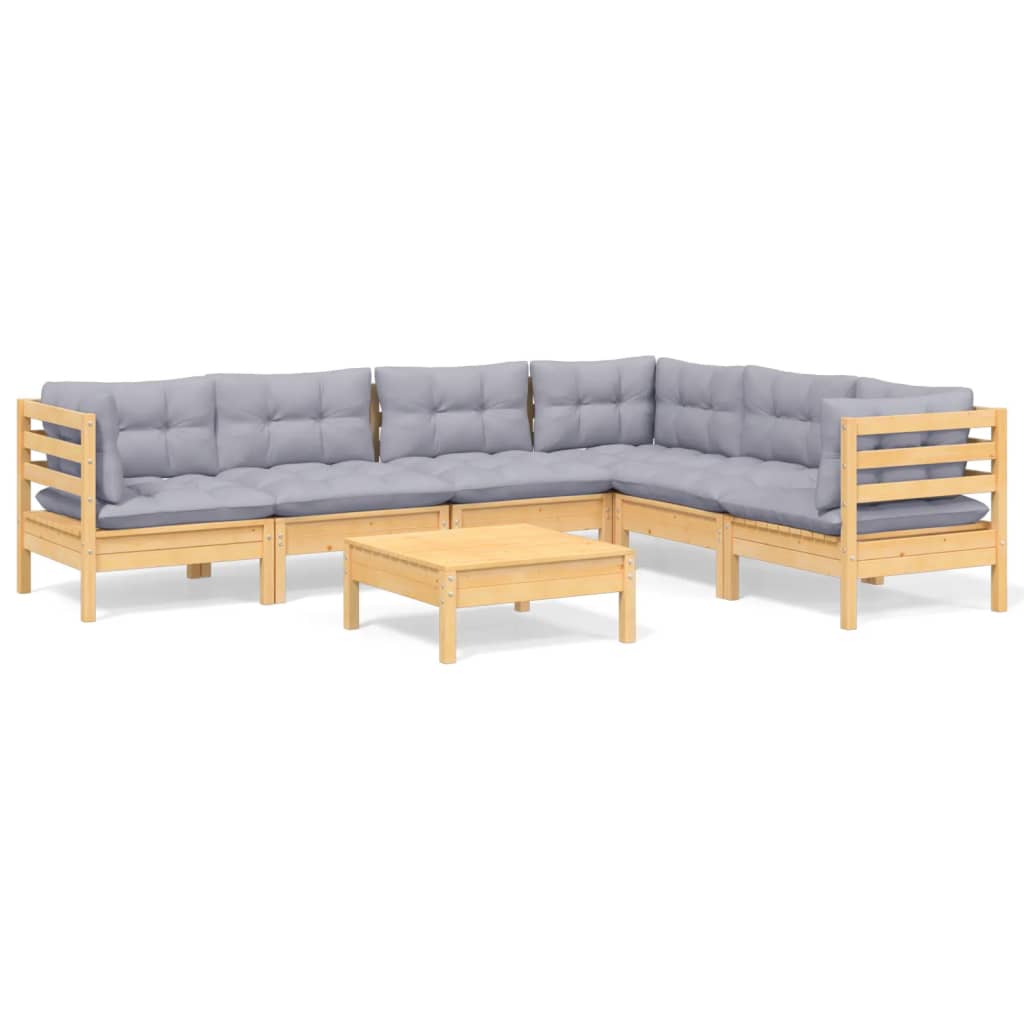 7-delige Loungeset met grijze kussens massief grenenhout is nu te koop bij PeponiXL, paradijselijk wonen!