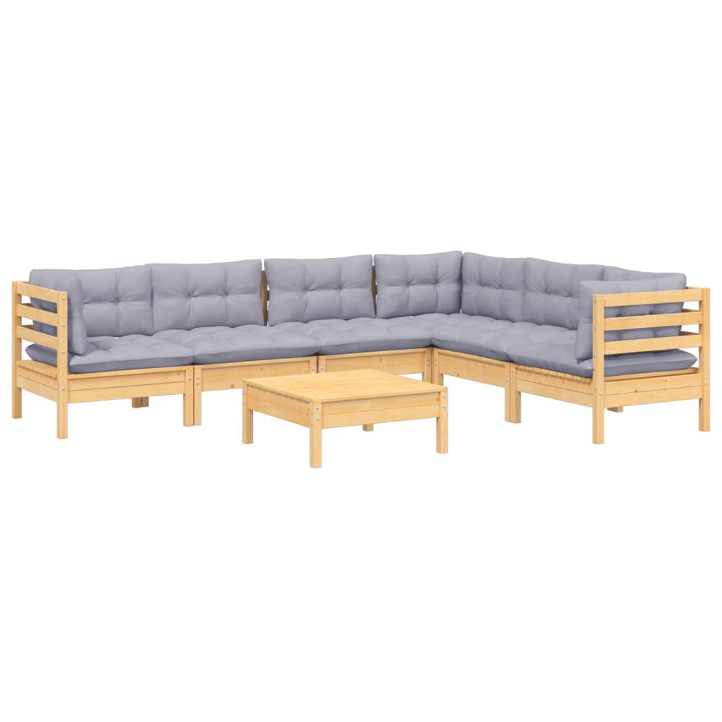 7-delige Loungeset met grijze kussens massief grenenhout is nu te koop bij PeponiXL, paradijselijk wonen!