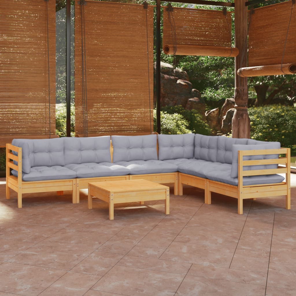 7-delige Loungeset met grijze kussens massief grenenhout is nu te koop bij PeponiXL, paradijselijk wonen!