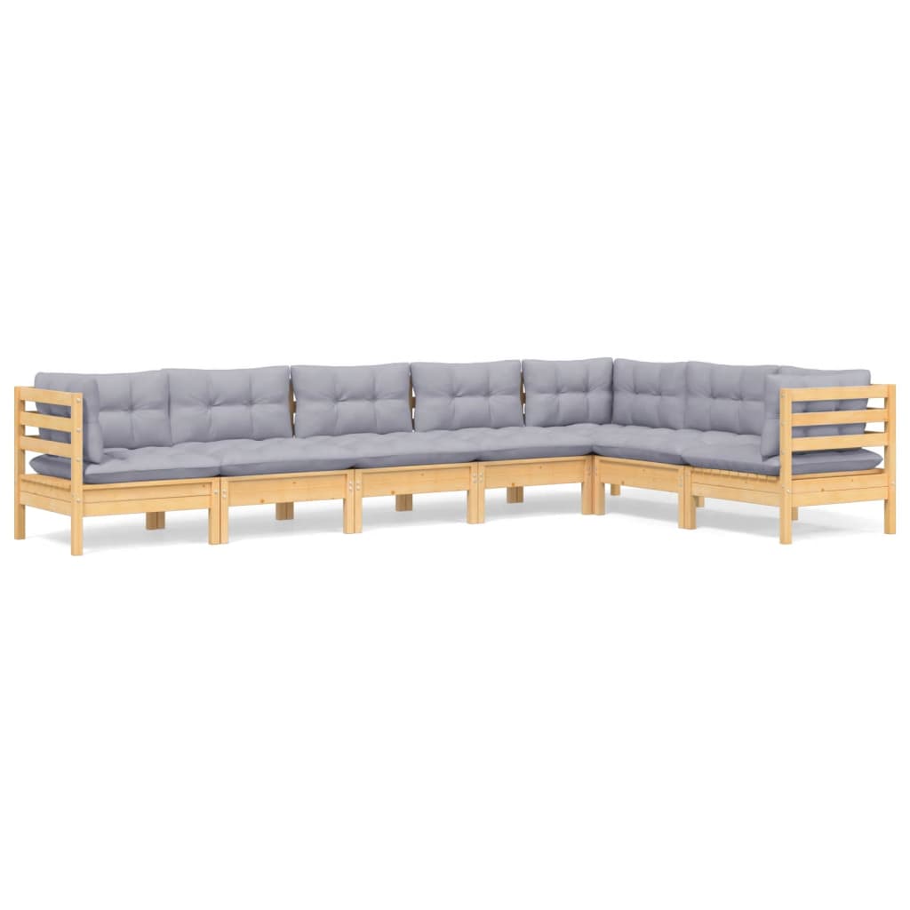 7-delige Loungeset met grijze kussens grenenhout is nu te koop bij PeponiXL, paradijselijk wonen!