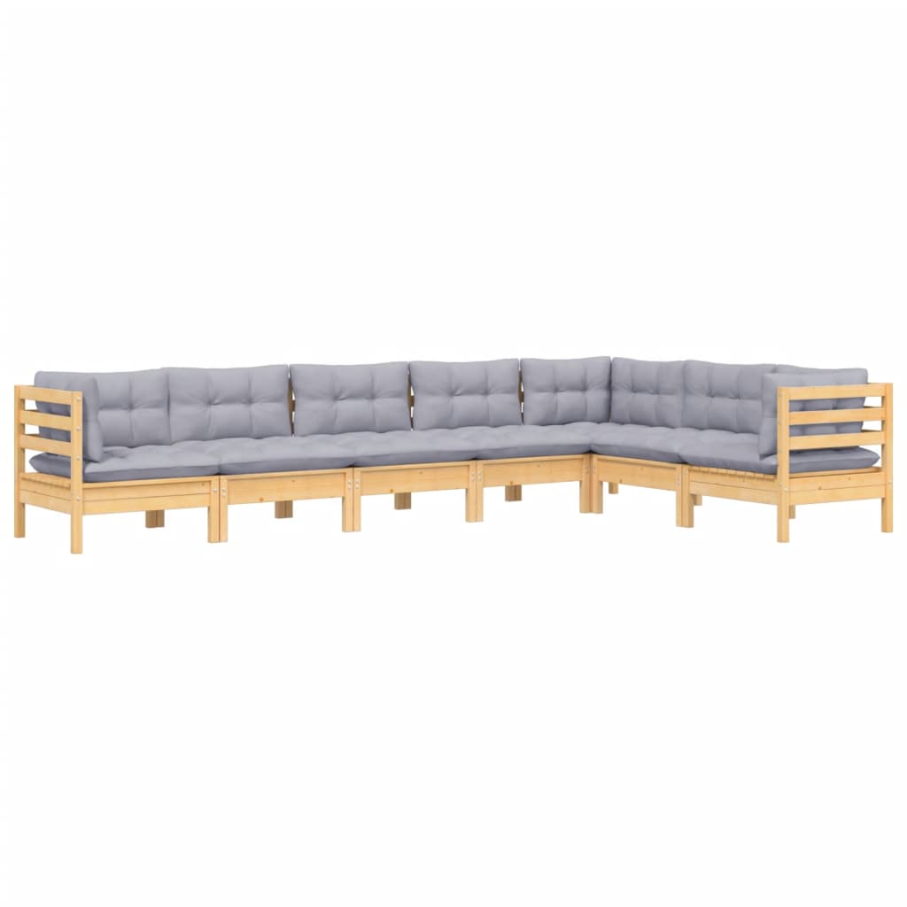 7-delige Loungeset met grijze kussens grenenhout is nu te koop bij PeponiXL, paradijselijk wonen!
