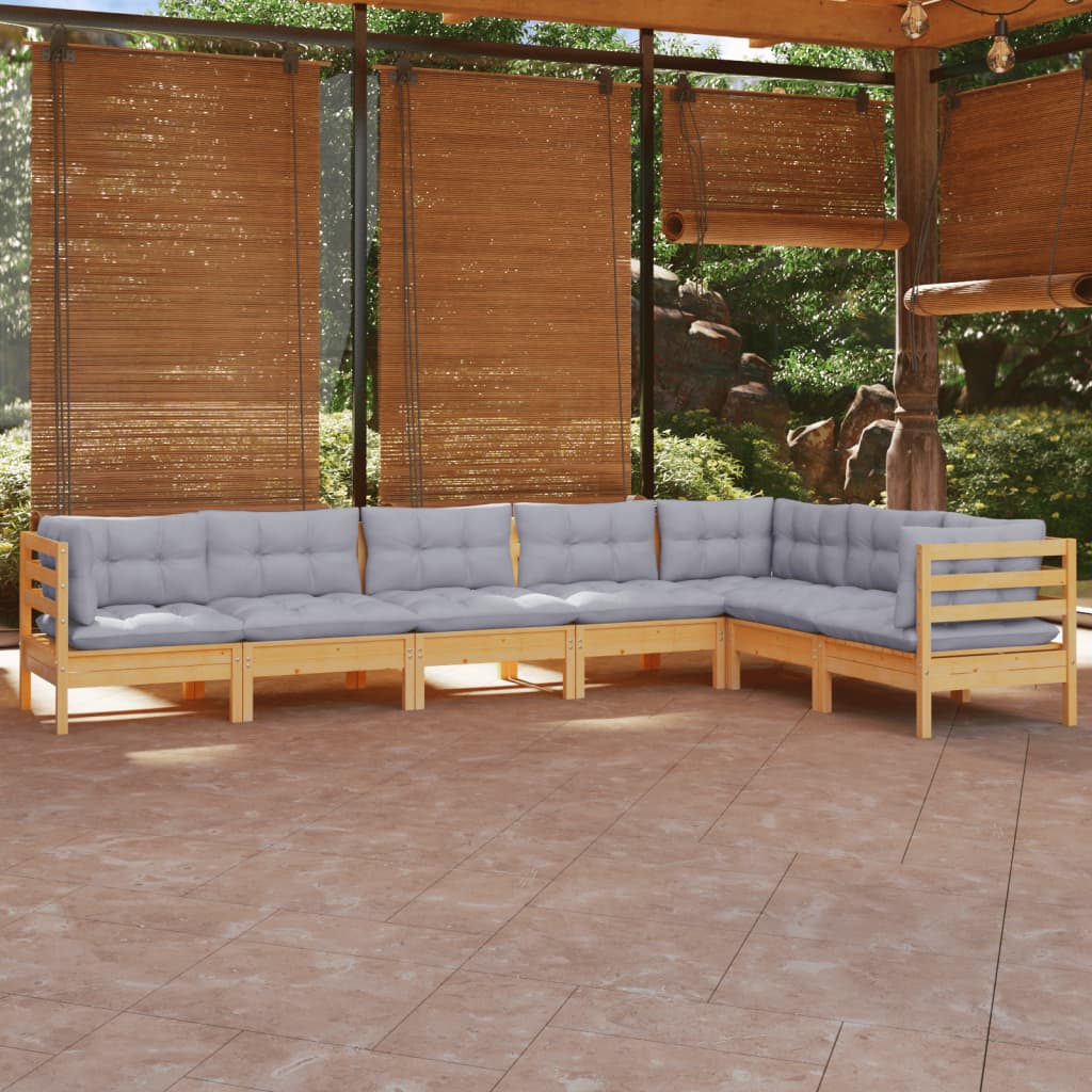 7-delige Loungeset met grijze kussens grenenhout is nu te koop bij PeponiXL, paradijselijk wonen!