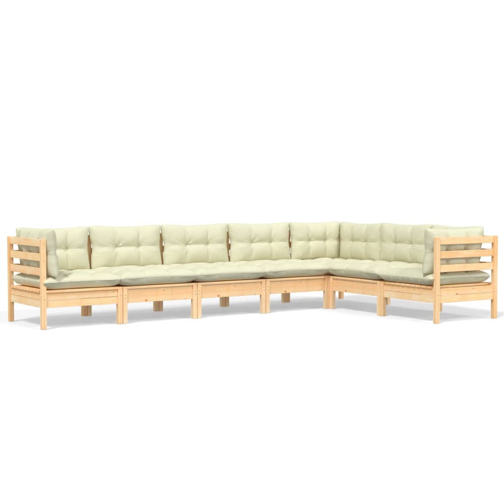 7-delige Loungeset met crèmekleurige kussens massief grenenhout is nu te koop bij PeponiXL, paradijselijk wonen!