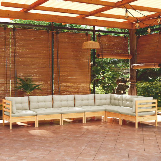 7-delige Loungeset met crèmekleurige kussens massief grenenhout is nu te koop bij PeponiXL, paradijselijk wonen!