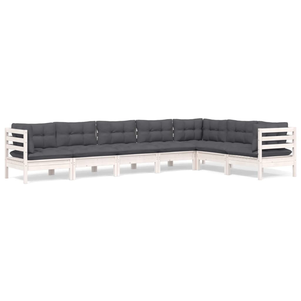 7-delige Loungeset met kussens massief grenenhout wit is nu te koop bij PeponiXL, paradijselijk wonen!
