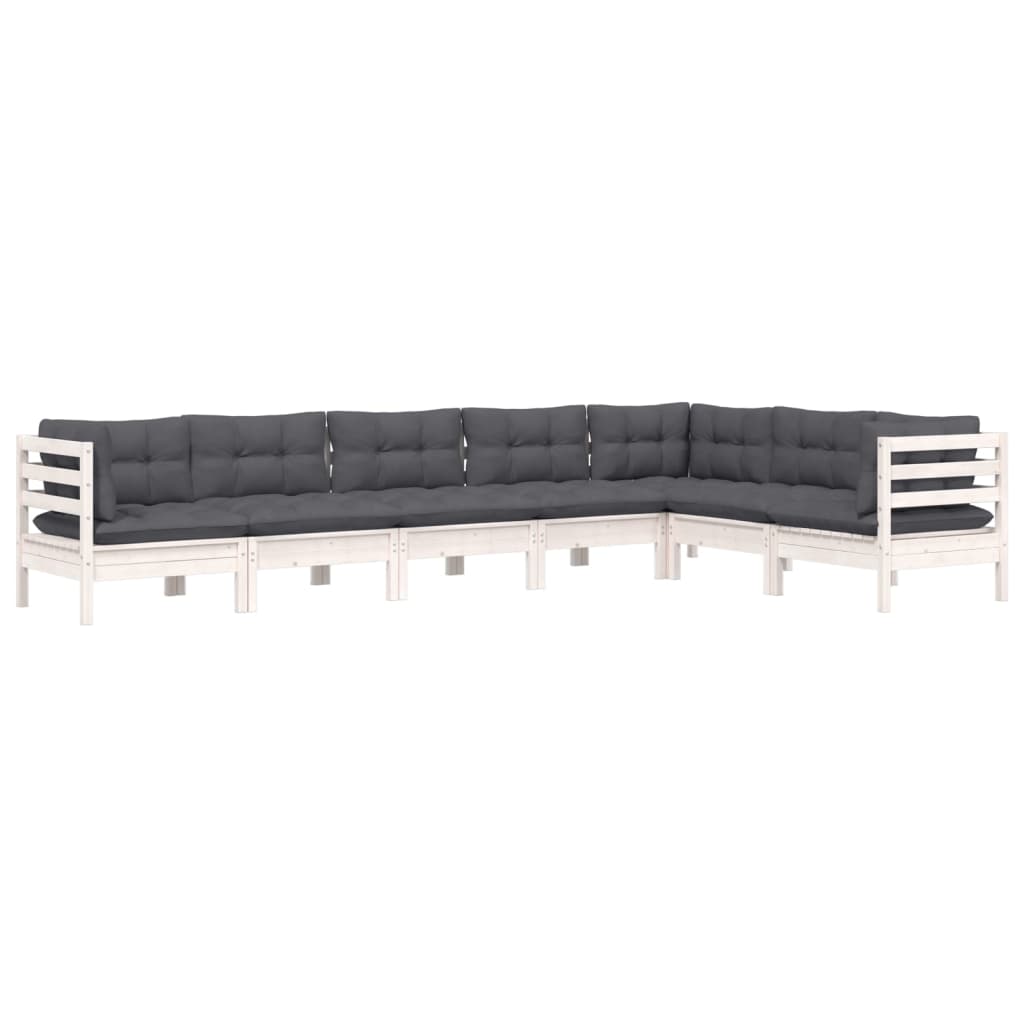 7-delige Loungeset met kussens massief grenenhout wit is nu te koop bij PeponiXL, paradijselijk wonen!