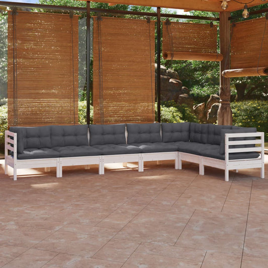 7-delige Loungeset met kussens massief grenenhout wit is nu te koop bij PeponiXL, paradijselijk wonen!