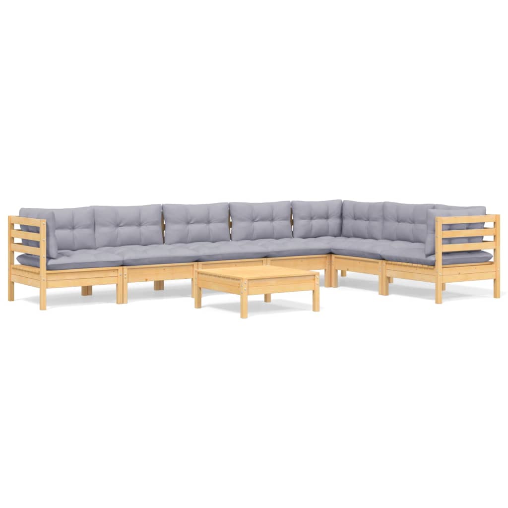 8-delige Loungeset met grijze kussens grenenhout is nu te koop bij PeponiXL, paradijselijk wonen!