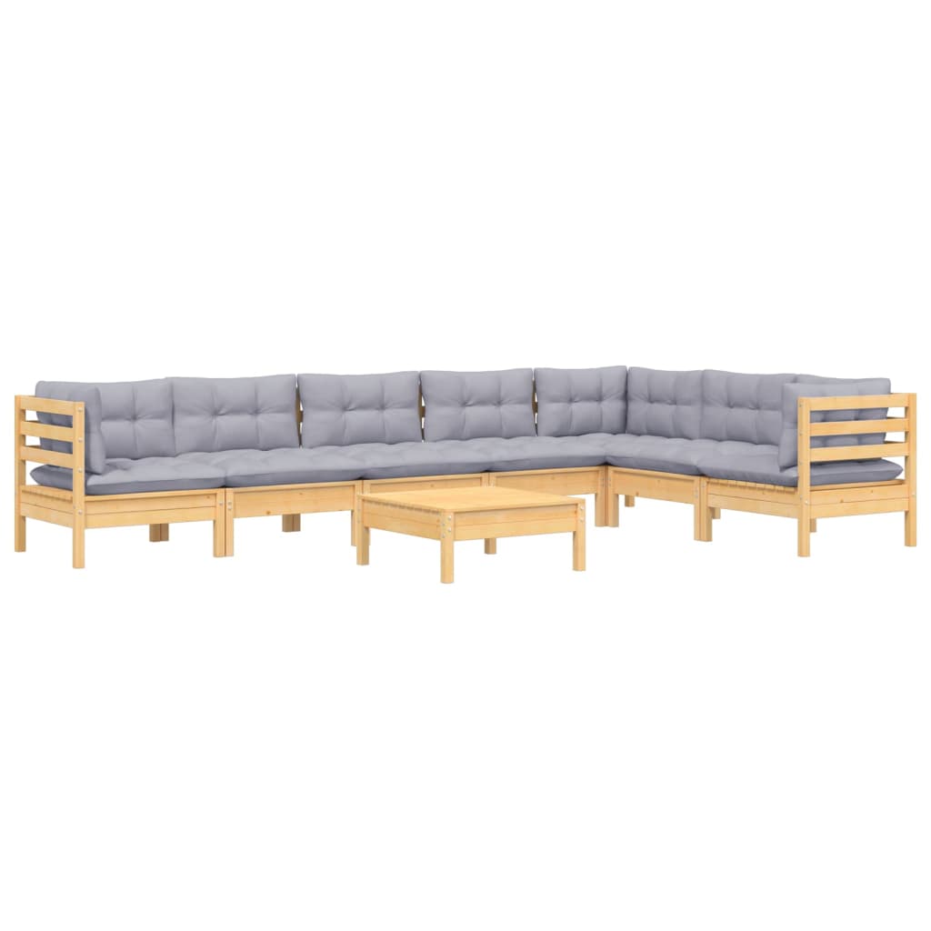 8-delige Loungeset met grijze kussens grenenhout is nu te koop bij PeponiXL, paradijselijk wonen!
