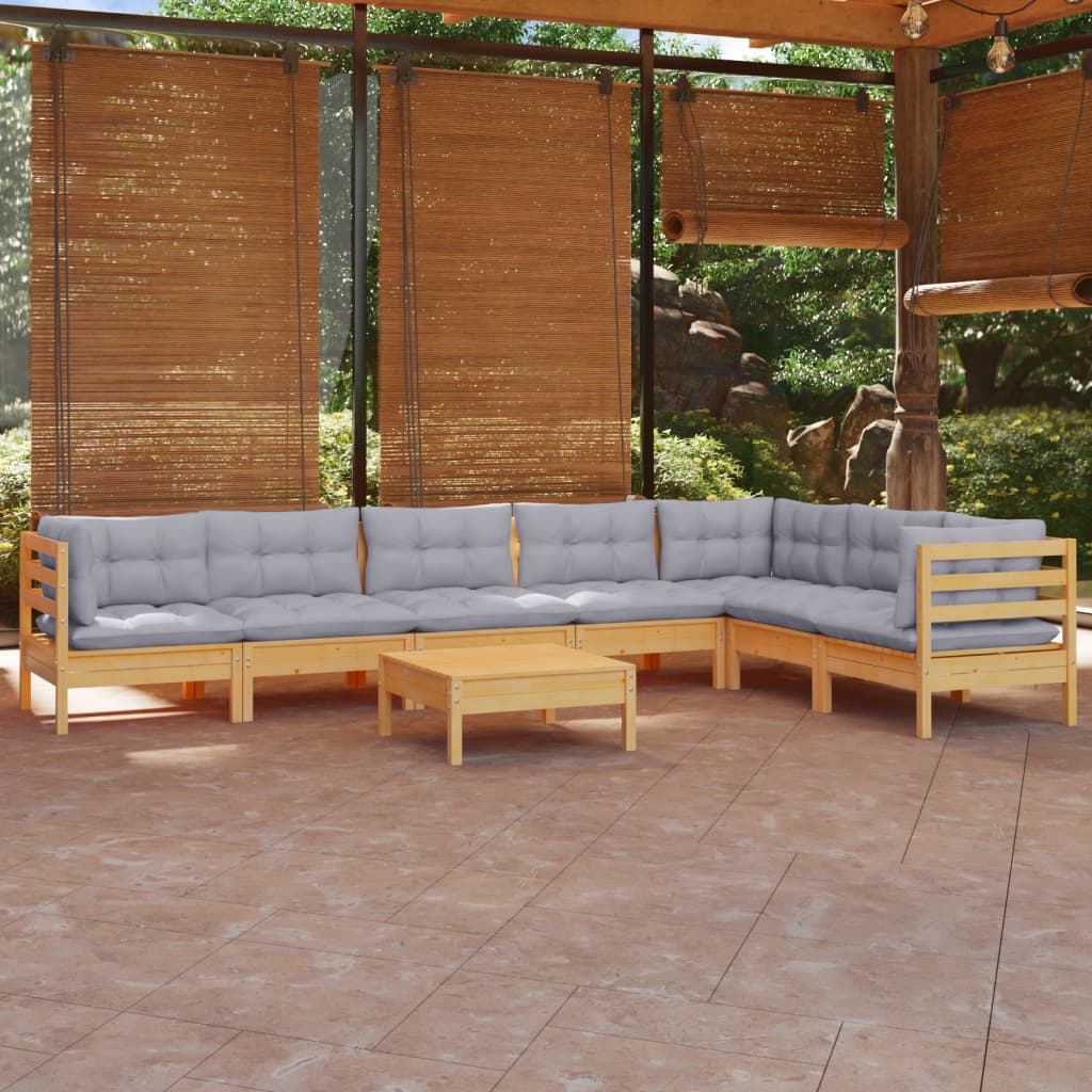 8-delige Loungeset met grijze kussens grenenhout is nu te koop bij PeponiXL, paradijselijk wonen!