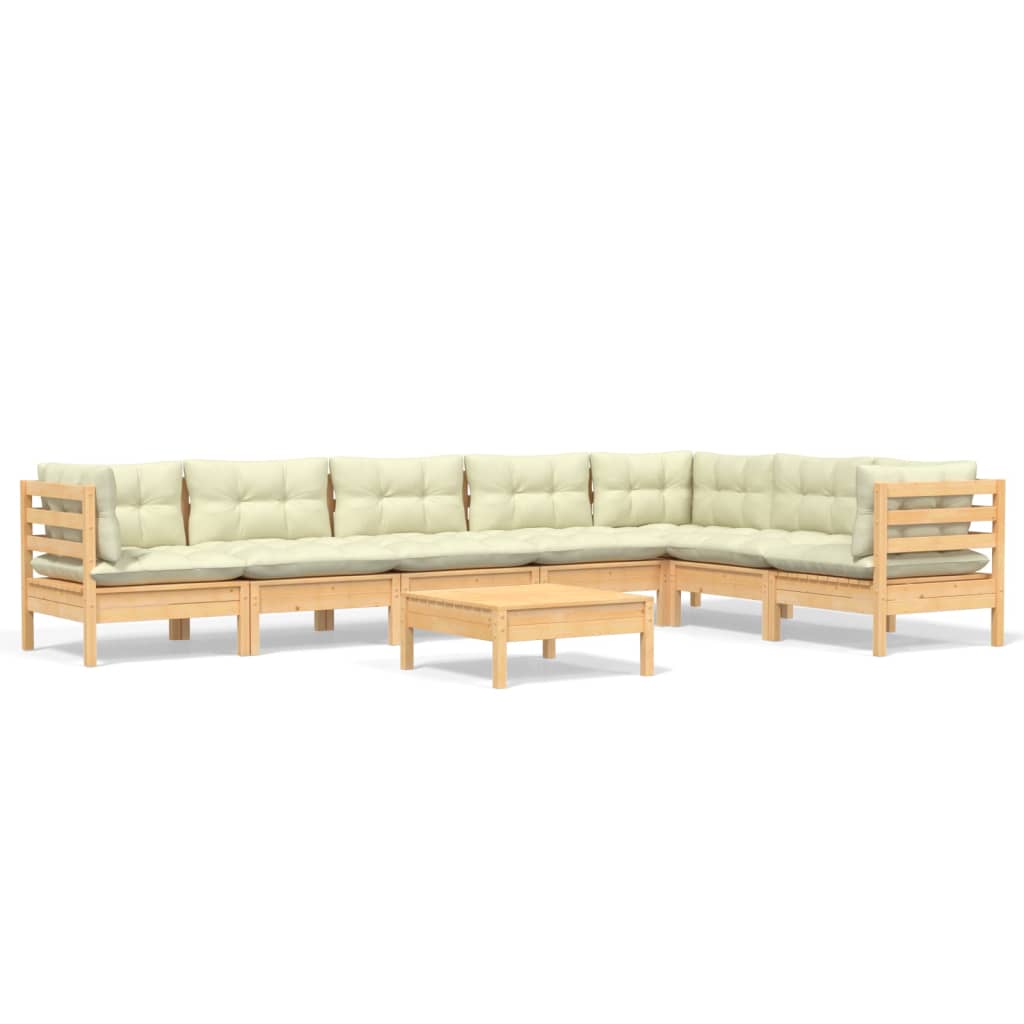 8-delige Loungeset met crèmekleurige kussens massief grenenhout is nu te koop bij PeponiXL, paradijselijk wonen!