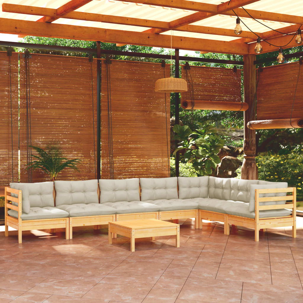 8-delige Loungeset met crèmekleurige kussens massief grenenhout is nu te koop bij PeponiXL, paradijselijk wonen!