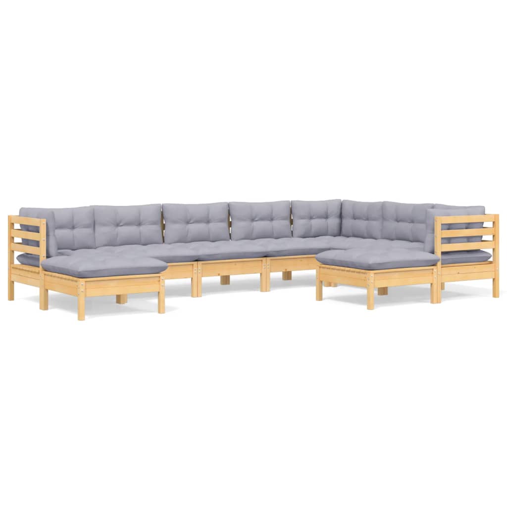 9-delige Loungeset met grijze kussens massief grenenhout is nu te koop bij PeponiXL, paradijselijk wonen!