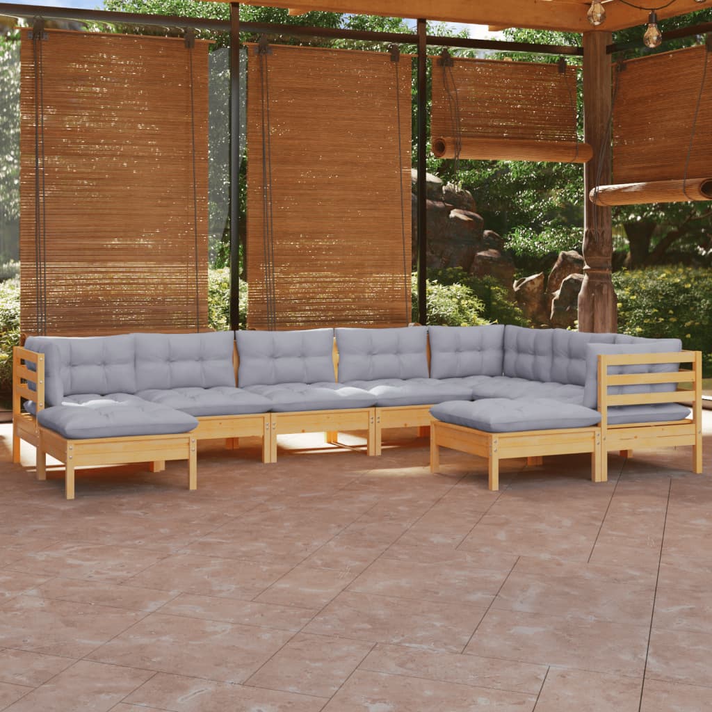 9-delige Loungeset met grijze kussens massief grenenhout is nu te koop bij PeponiXL, paradijselijk wonen!