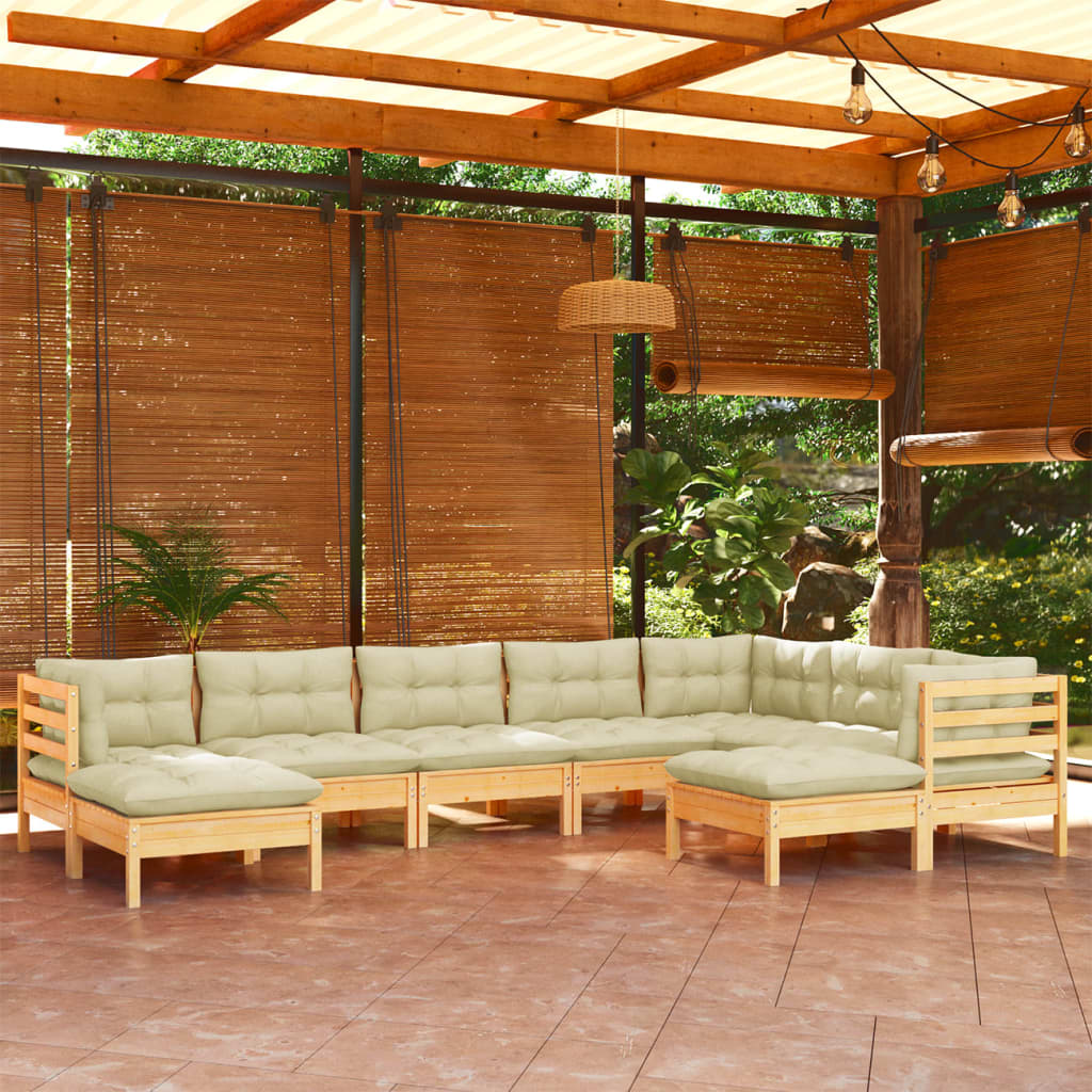 9-delige Loungeset met crèmekleurige kussens massief grenenhout is nu te koop bij PeponiXL, paradijselijk wonen!
