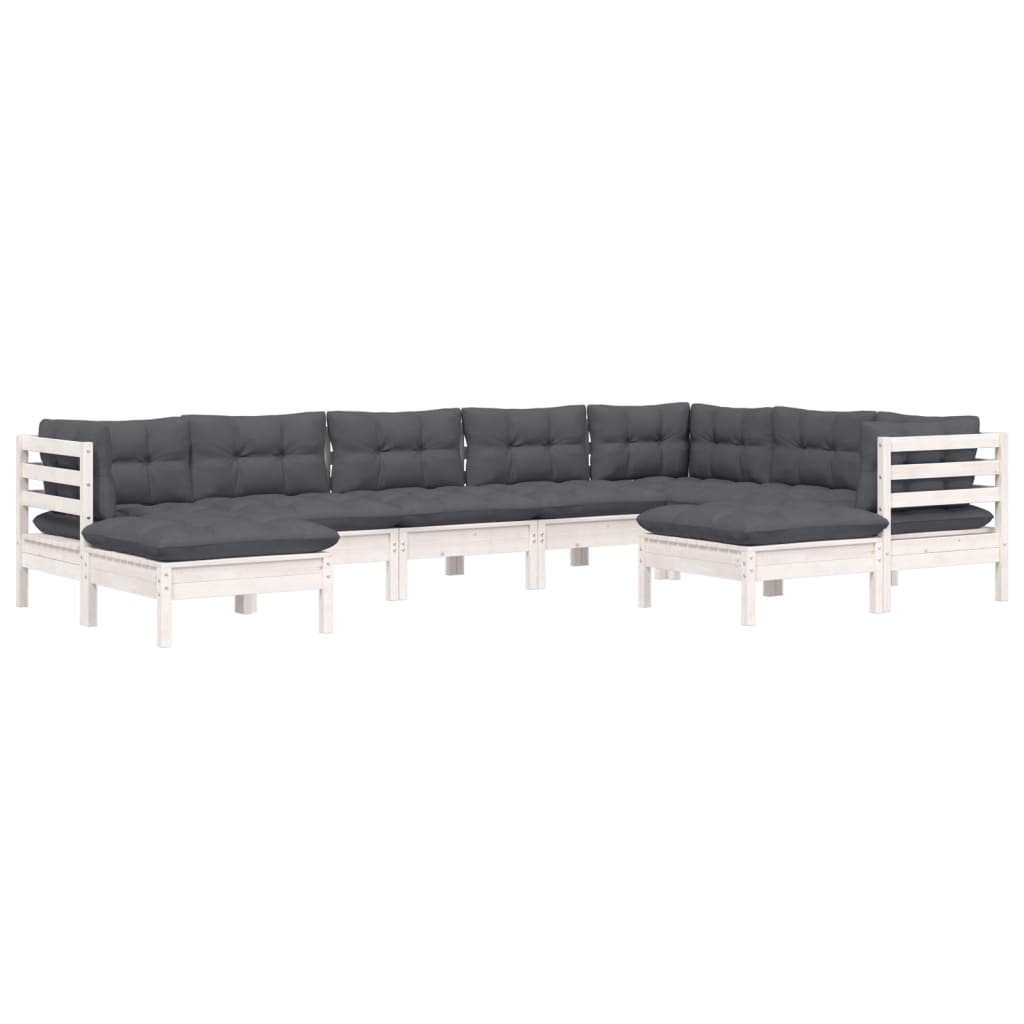 9-delige Loungeset met kussens massief grenenhout wit is nu te koop bij PeponiXL, paradijselijk wonen!