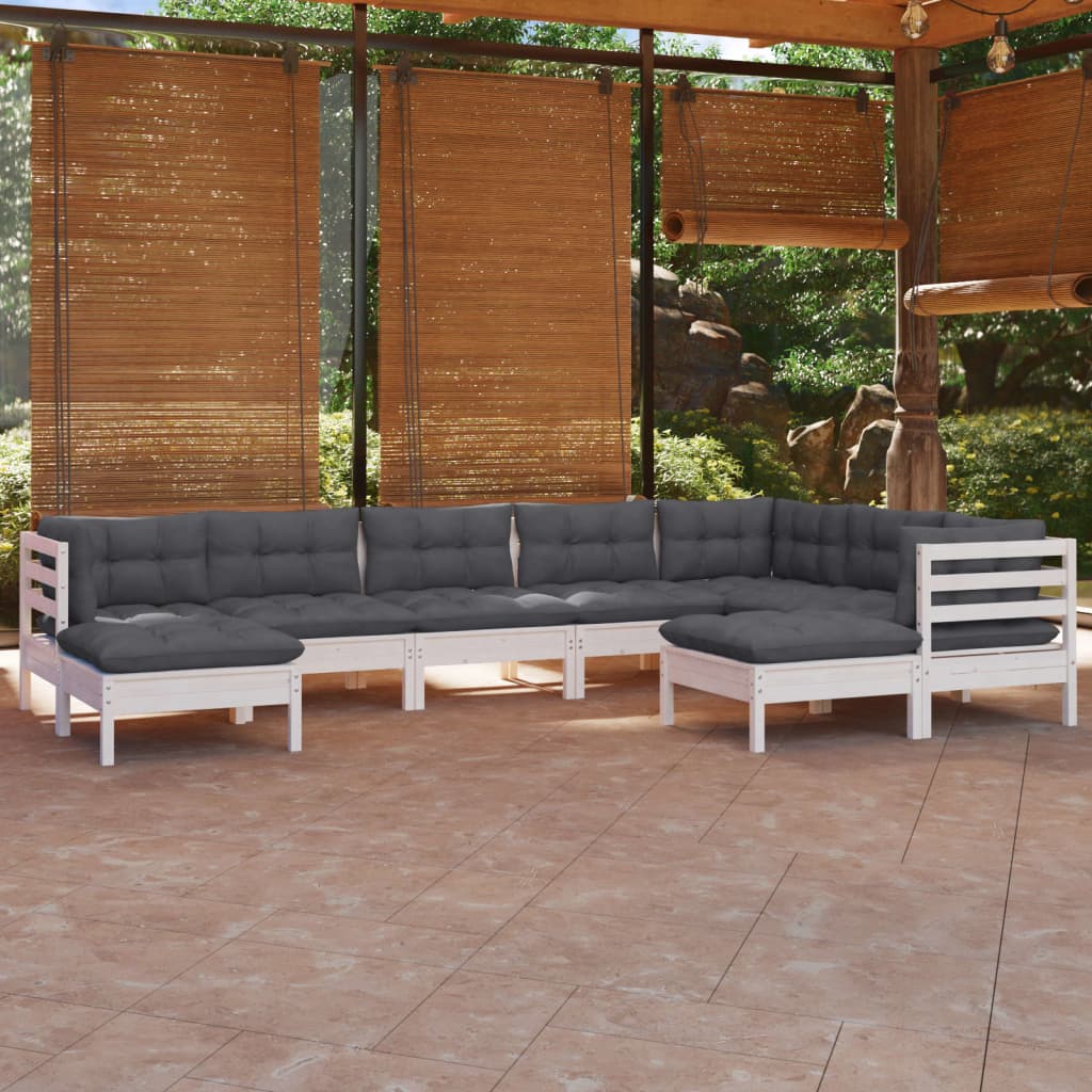 9-delige Loungeset met kussens massief grenenhout wit is nu te koop bij PeponiXL, paradijselijk wonen!