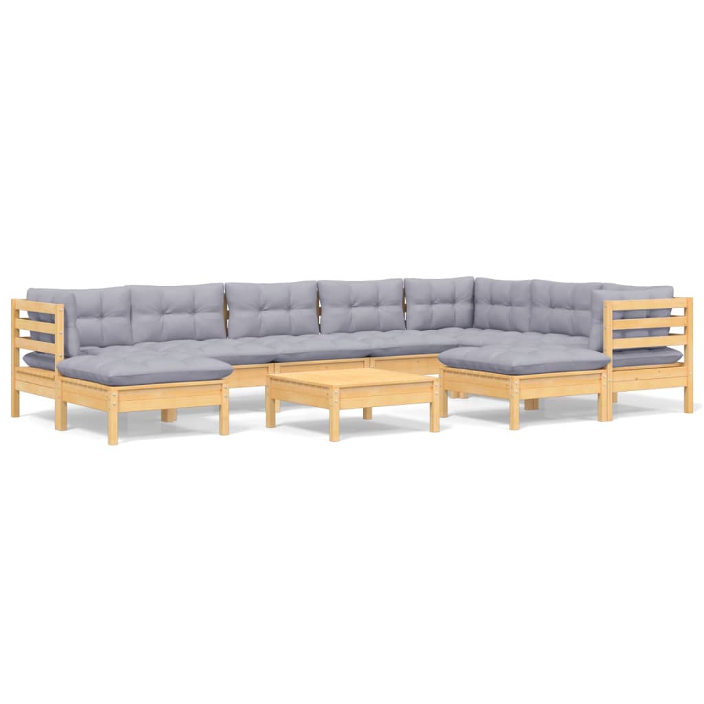 10-delige Loungeset met grijze kussens massief grenenhout is nu te koop bij PeponiXL, paradijselijk wonen!