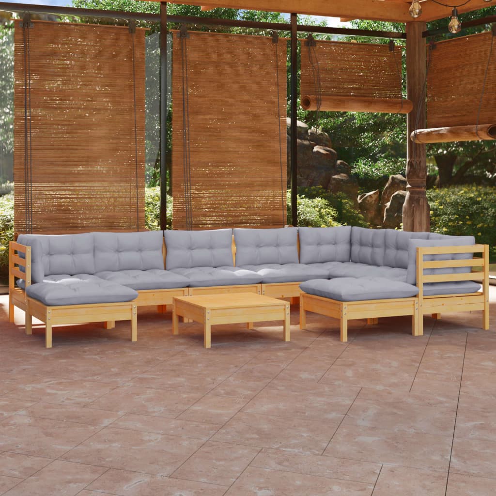 10-delige Loungeset met grijze kussens massief grenenhout is nu te koop bij PeponiXL, paradijselijk wonen!