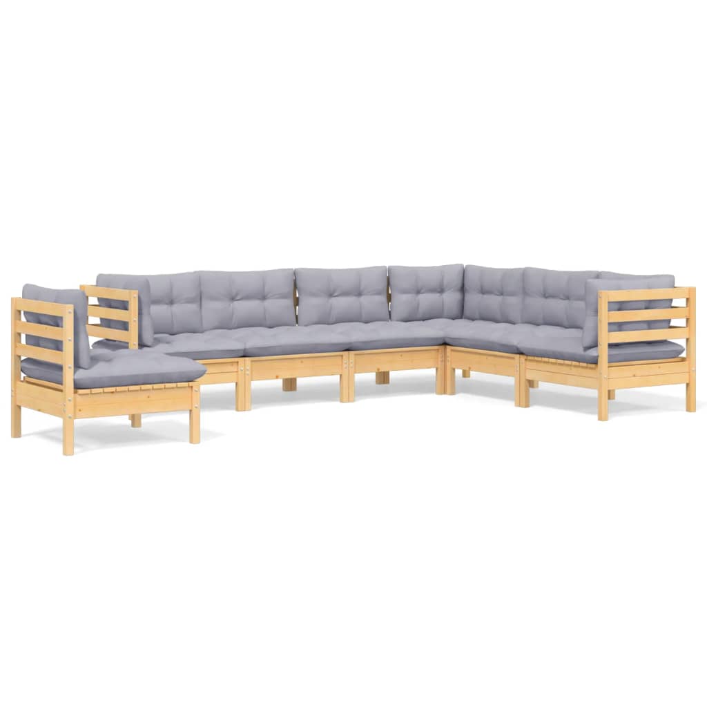 7-delige Loungeset met grijze kussens grenenhout is nu te koop bij PeponiXL, paradijselijk wonen!