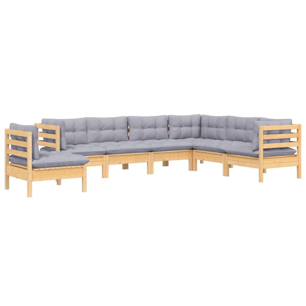 7-delige Loungeset met grijze kussens grenenhout is nu te koop bij PeponiXL, paradijselijk wonen!
