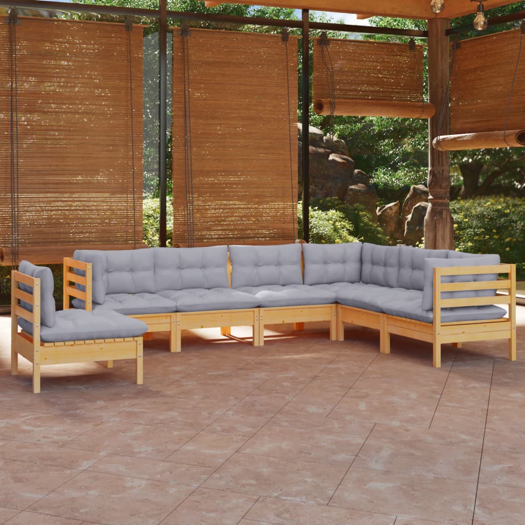 7-delige Loungeset met grijze kussens grenenhout is nu te koop bij PeponiXL, paradijselijk wonen!