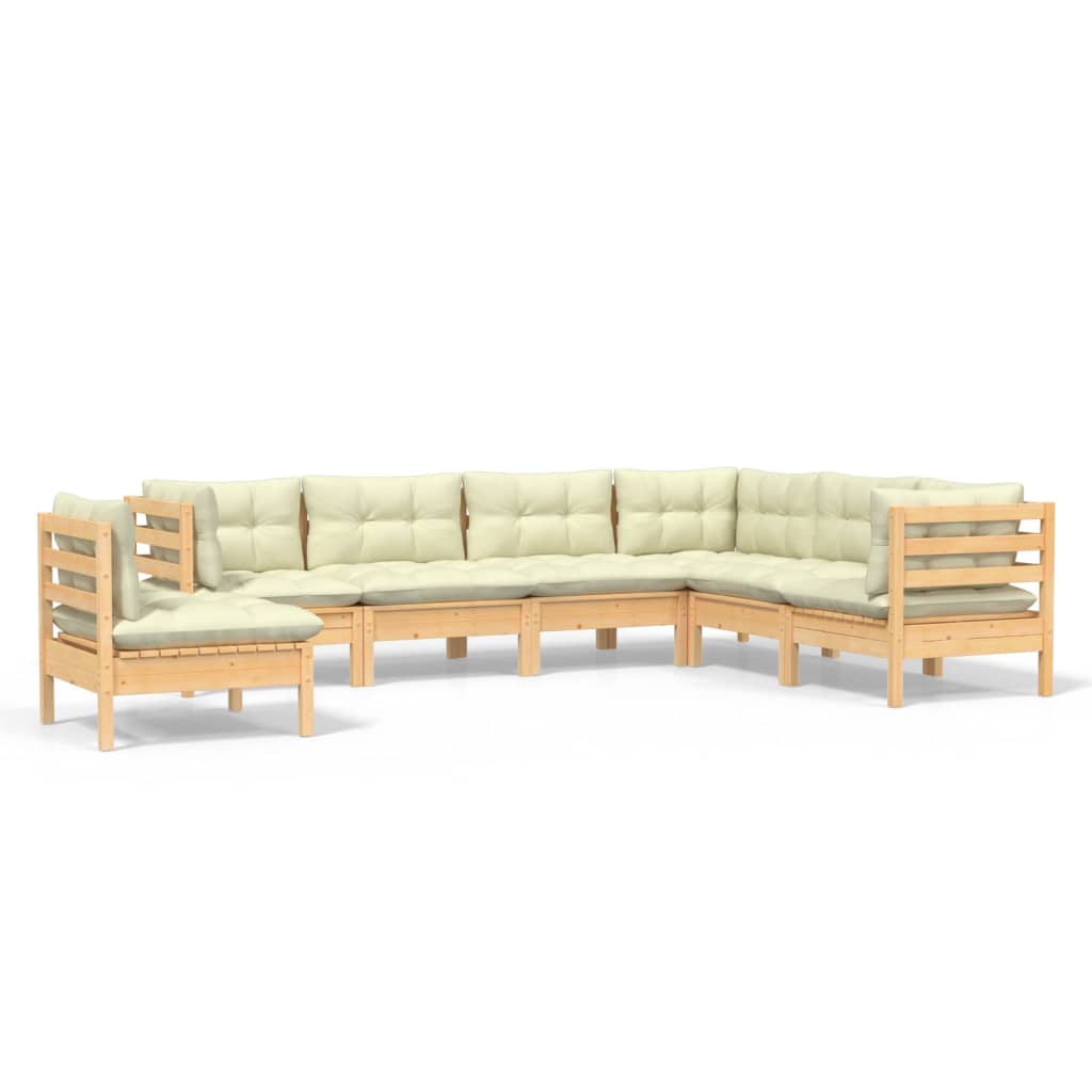 7-delige Loungeset met crèmekleurige kussens massief grenenhout is nu te koop bij PeponiXL, paradijselijk wonen!