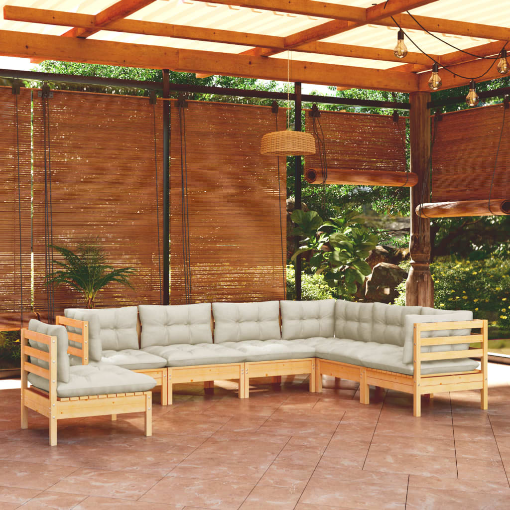 7-delige Loungeset met crèmekleurige kussens massief grenenhout is nu te koop bij PeponiXL, paradijselijk wonen!