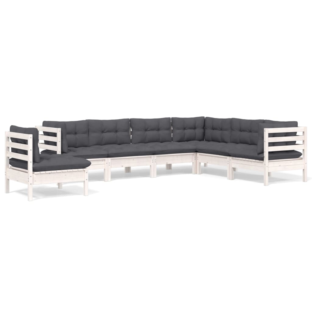 7-delige Loungeset met kussens massief grenenhout wit is nu te koop bij PeponiXL, paradijselijk wonen!