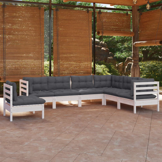 7-delige Loungeset met kussens massief grenenhout wit is nu te koop bij PeponiXL, paradijselijk wonen!