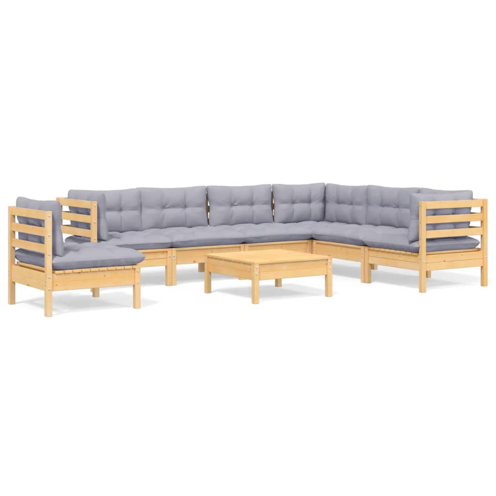 8-delige Loungeset met grijze kussens grenenhout is nu te koop bij PeponiXL, paradijselijk wonen!