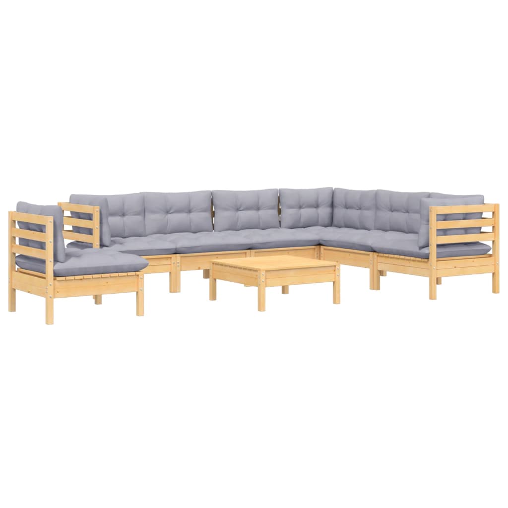 8-delige Loungeset met grijze kussens grenenhout is nu te koop bij PeponiXL, paradijselijk wonen!