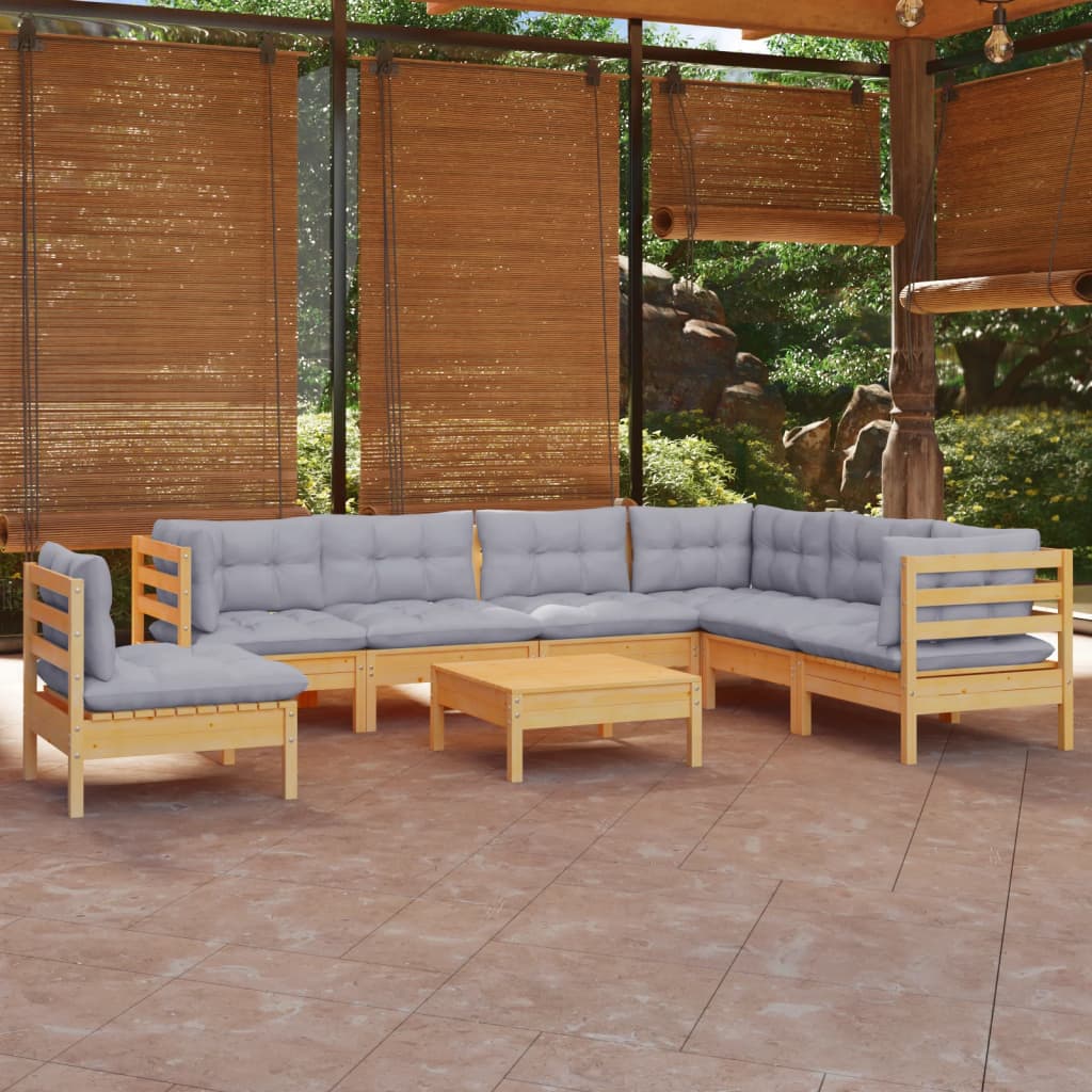 8-delige Loungeset met grijze kussens grenenhout is nu te koop bij PeponiXL, paradijselijk wonen!