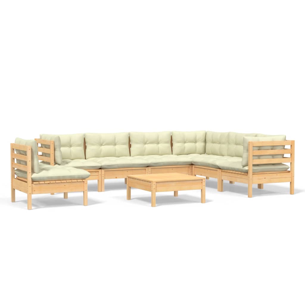 8-delige Loungeset met crèmekleurige kussens massief grenenhout is nu te koop bij PeponiXL, paradijselijk wonen!
