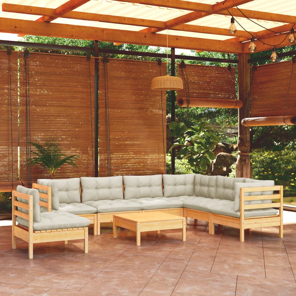 8-delige Loungeset met crèmekleurige kussens massief grenenhout is nu te koop bij PeponiXL, paradijselijk wonen!
