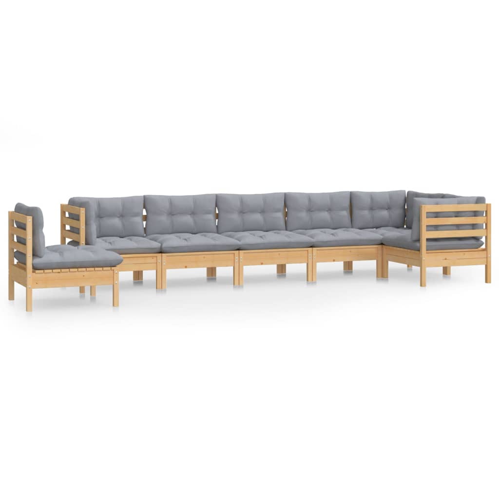 8-delige Loungeset met grijze kussens massief grenenhout is nu te koop bij PeponiXL, paradijselijk wonen!