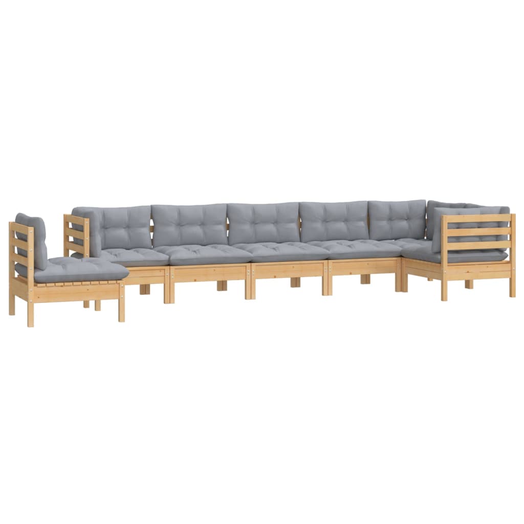 8-delige Loungeset met grijze kussens massief grenenhout is nu te koop bij PeponiXL, paradijselijk wonen!