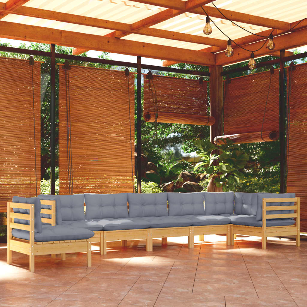 8-delige Loungeset met grijze kussens massief grenenhout is nu te koop bij PeponiXL, paradijselijk wonen!