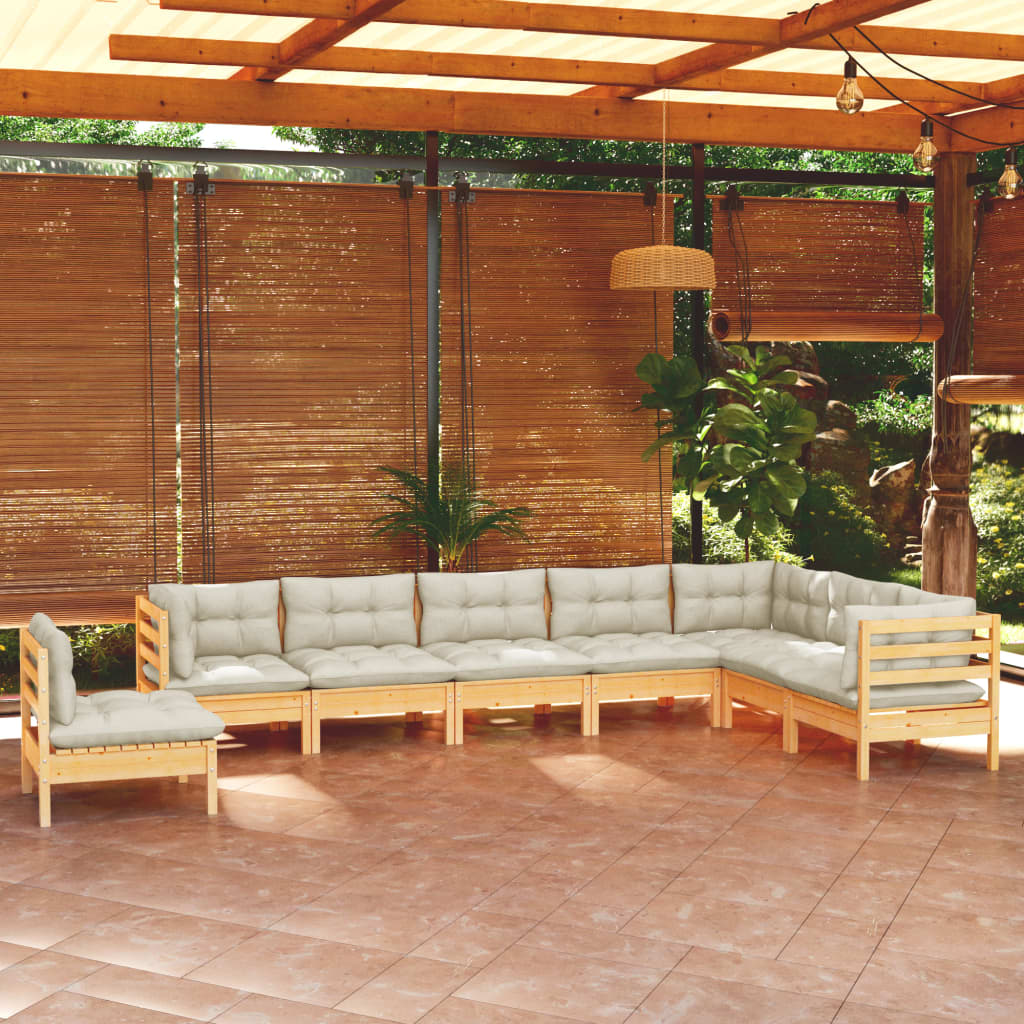 8-delige Loungeset met crèmekleurige kussens massief grenenhout is nu te koop bij PeponiXL, paradijselijk wonen!