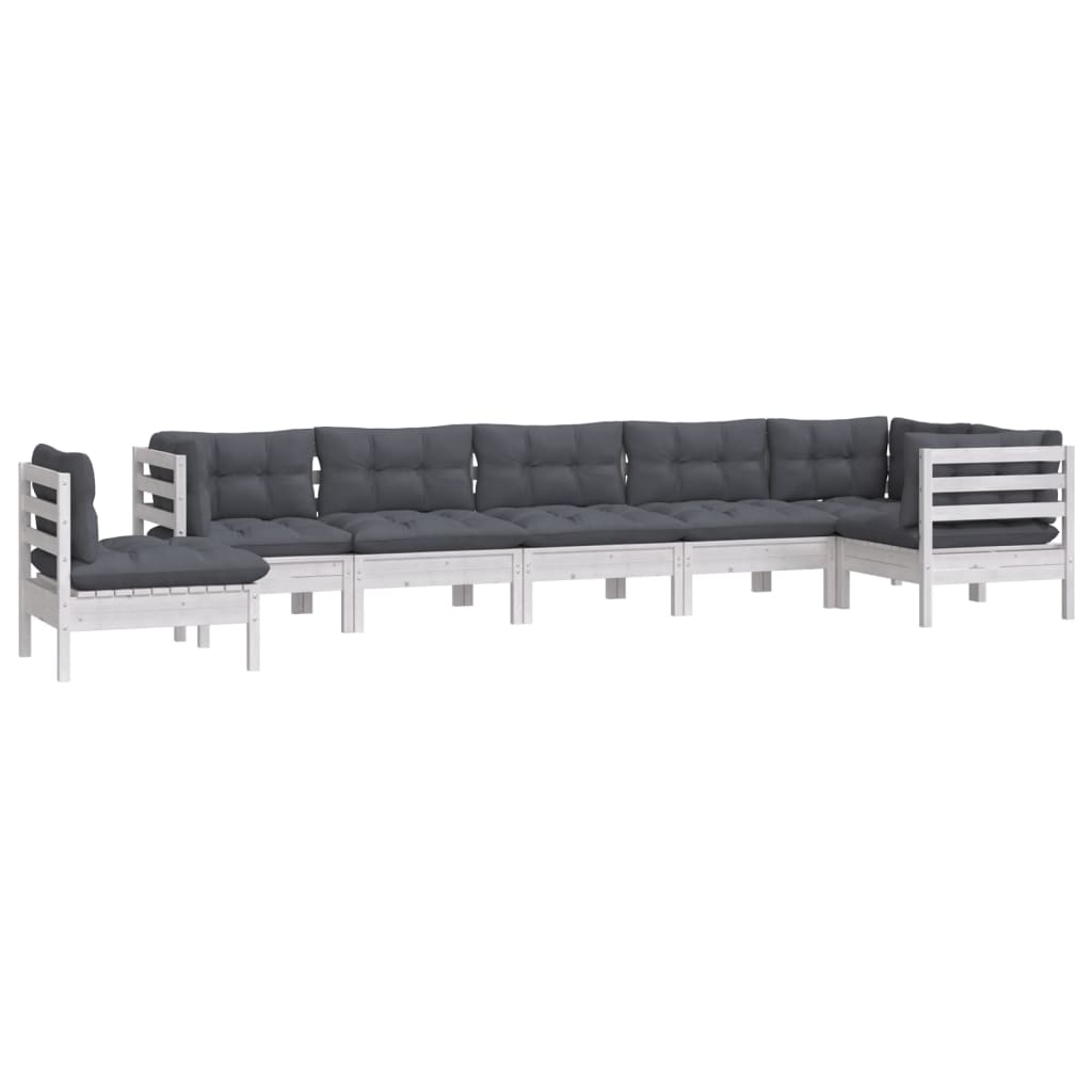 8-delige Loungeset met kussens massief grenenhout wit is nu te koop bij PeponiXL, paradijselijk wonen!