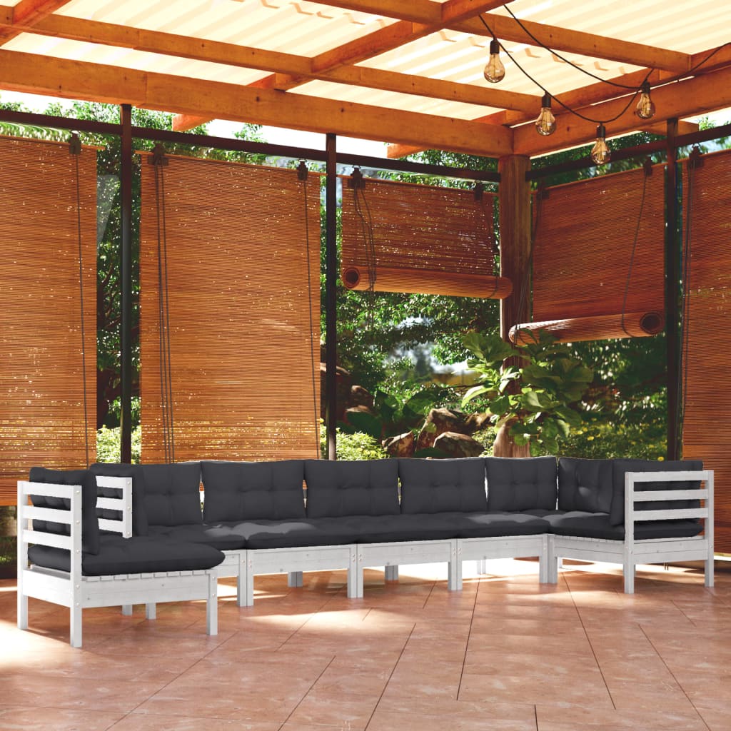 8-delige Loungeset met kussens massief grenenhout wit is nu te koop bij PeponiXL, paradijselijk wonen!