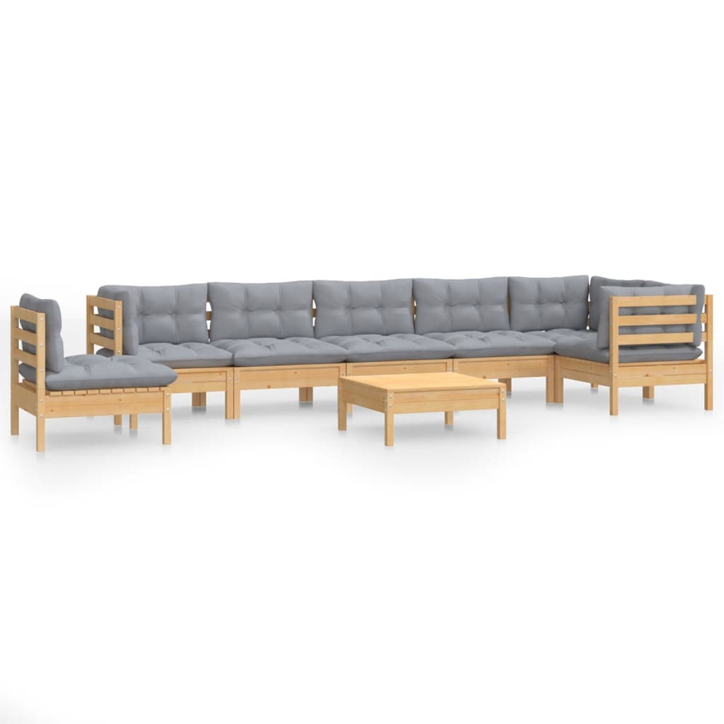 9-delige Loungeset met grijze kussens massief grenenhout is nu te koop bij PeponiXL, paradijselijk wonen!