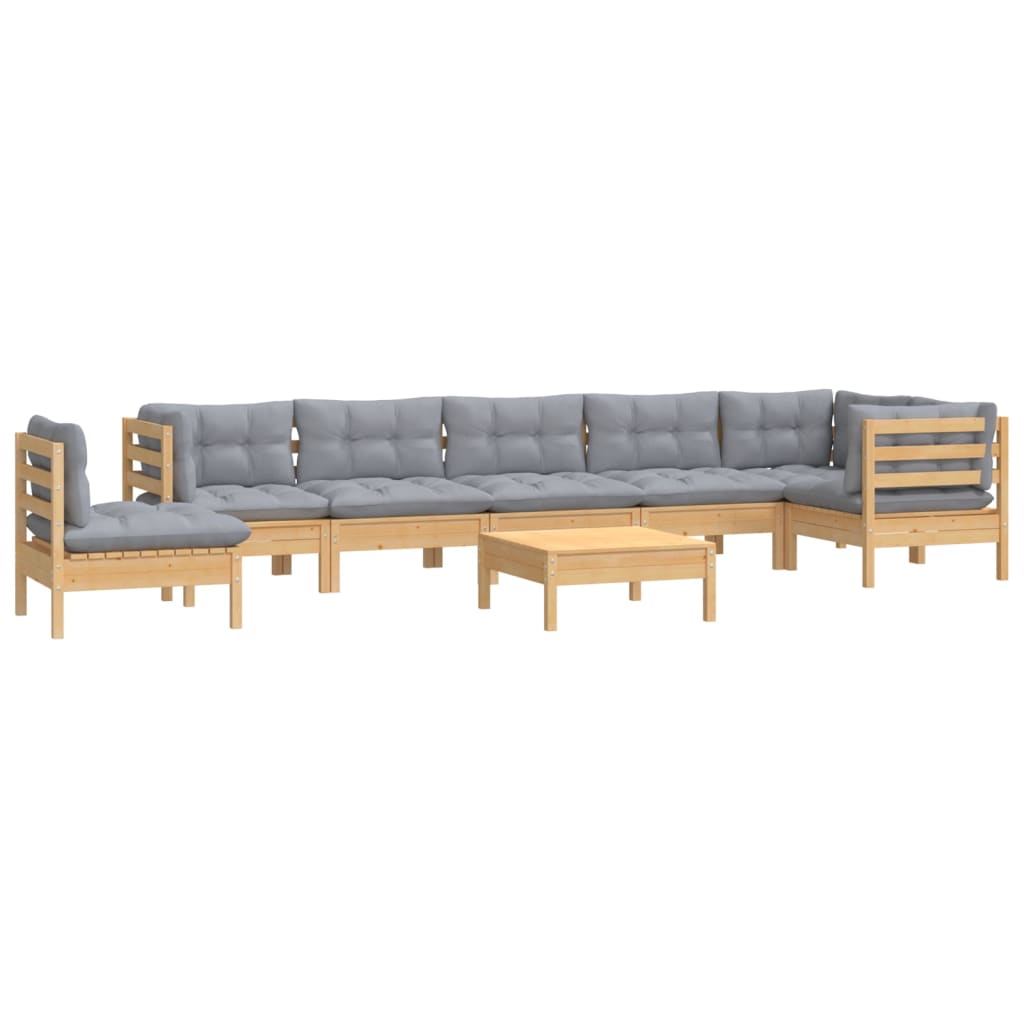 9-delige Loungeset met grijze kussens massief grenenhout is nu te koop bij PeponiXL, paradijselijk wonen!