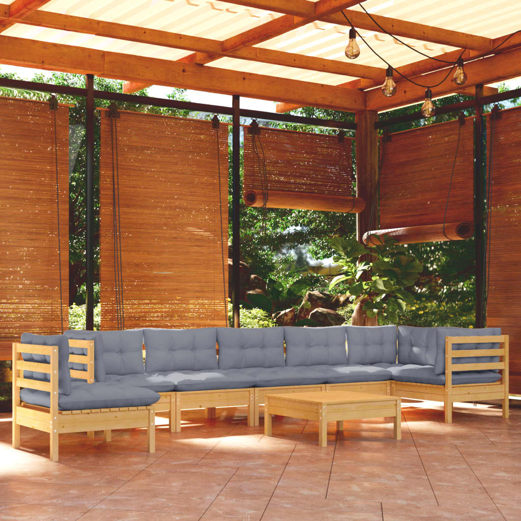 9-delige Loungeset met grijze kussens massief grenenhout is nu te koop bij PeponiXL, paradijselijk wonen!
