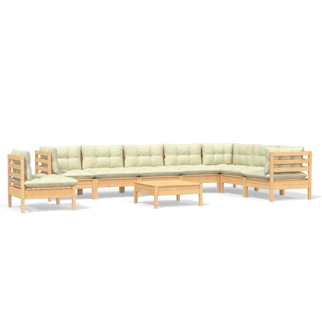 9-delige Loungeset met crèmekleurige kussens massief grenenhout is nu te koop bij PeponiXL, paradijselijk wonen!