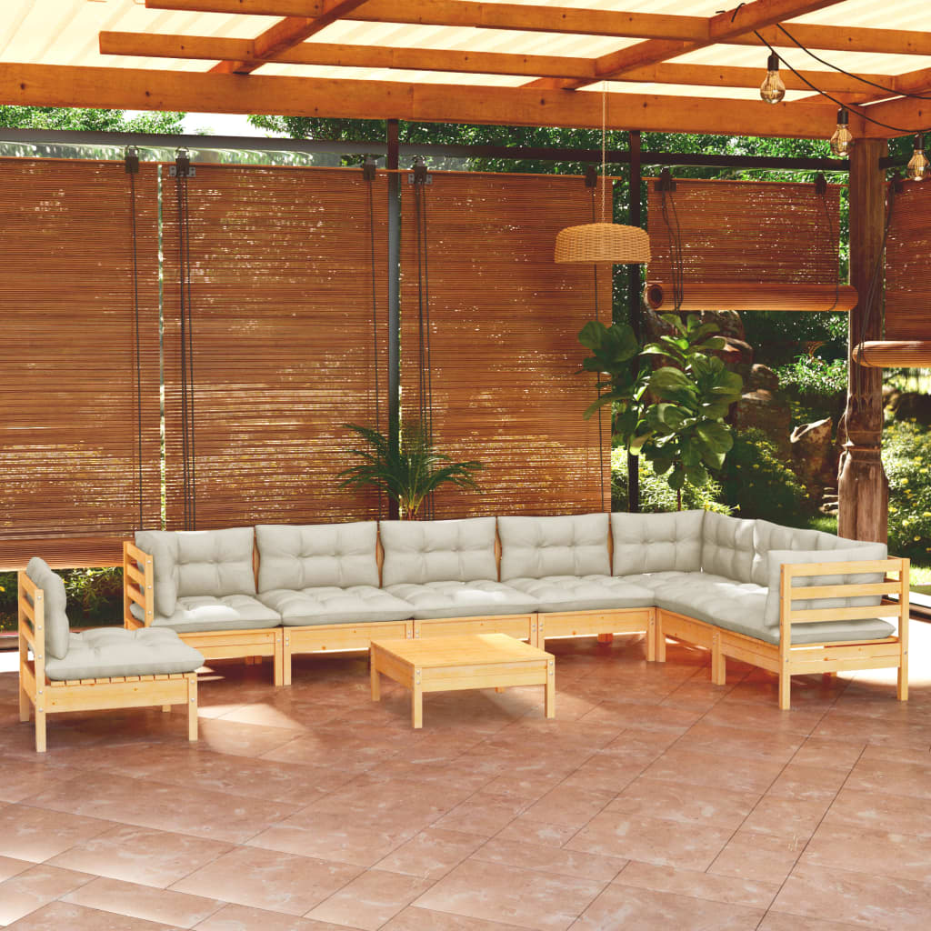 9-delige Loungeset met crèmekleurige kussens massief grenenhout is nu te koop bij PeponiXL, paradijselijk wonen!