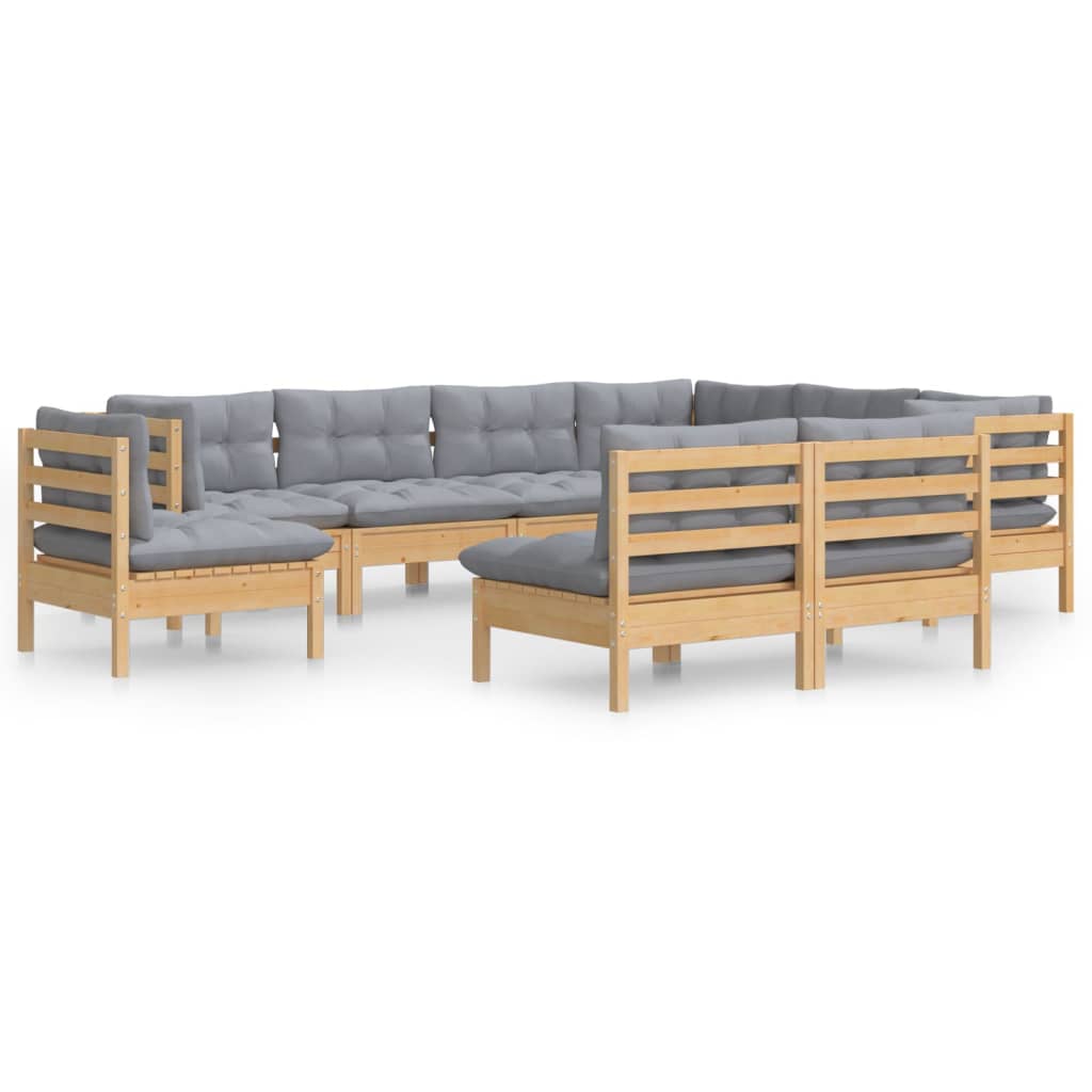 9-delige Loungeset met grijze kussens massief grenenhout is nu te koop bij PeponiXL, paradijselijk wonen!